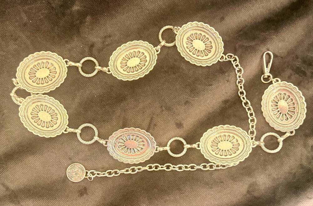 Steve Madden Silver-Tone Western Concho Link Chain Belt FauxTurquoise Suze L - Picture 2 of 4